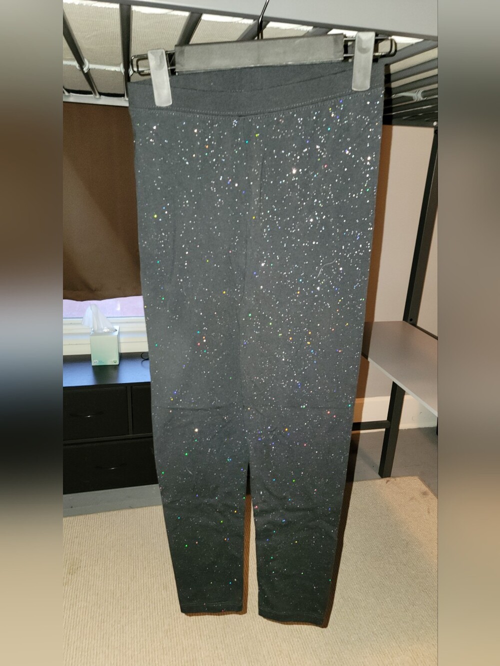 Girls Sparkle Black Glitter Leggings